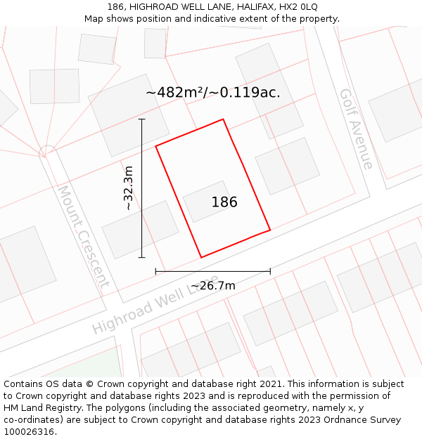 186, HIGHROAD WELL LANE, HALIFAX, HX2 0LQ: Plot and title map