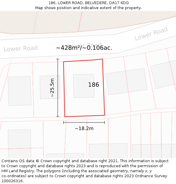 186, LOWER ROAD, BELVEDERE, DA17 6DG: Plot and title map