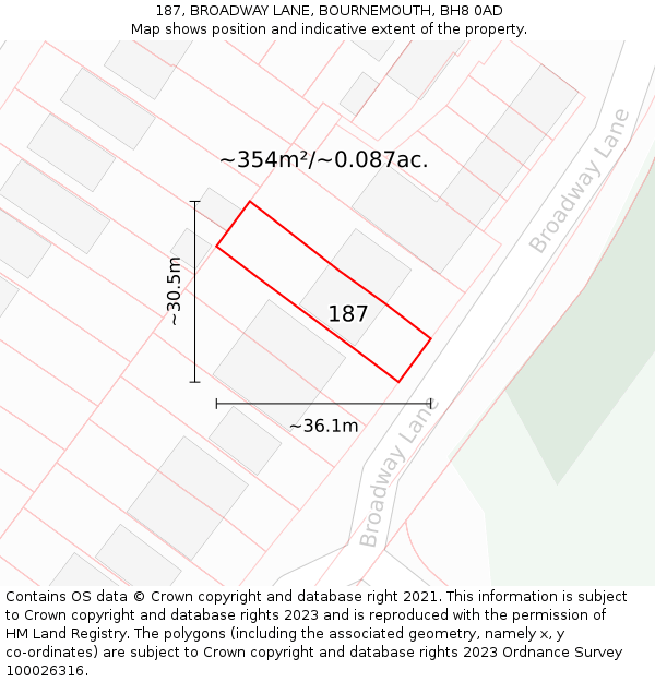 187, BROADWAY LANE, BOURNEMOUTH, BH8 0AD: Plot and title map