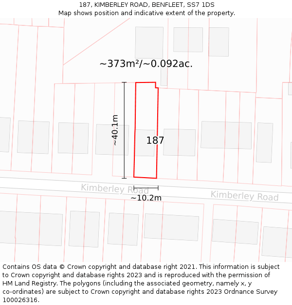 187, KIMBERLEY ROAD, BENFLEET, SS7 1DS: Plot and title map