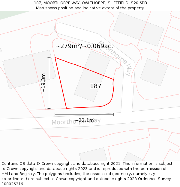 187, MOORTHORPE WAY, OWLTHORPE, SHEFFIELD, S20 6PB: Plot and title map