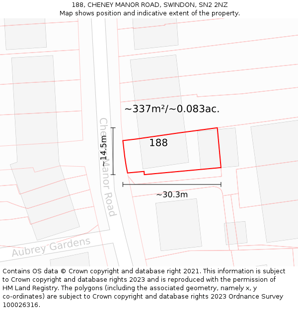 188, CHENEY MANOR ROAD, SWINDON, SN2 2NZ: Plot and title map