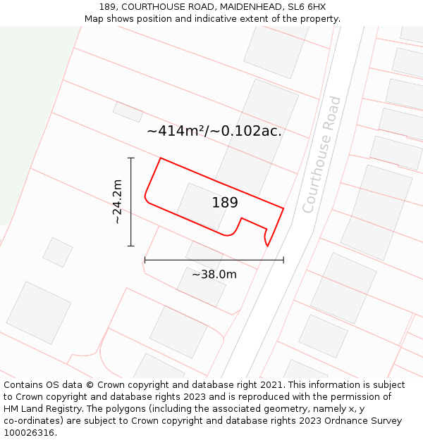 189, COURTHOUSE ROAD, MAIDENHEAD, SL6 6HX: Plot and title map