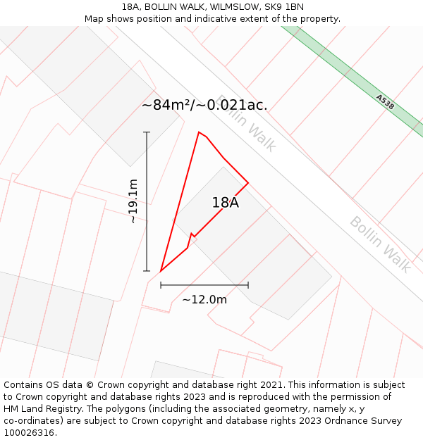 18A, BOLLIN WALK, WILMSLOW, SK9 1BN: Plot and title map