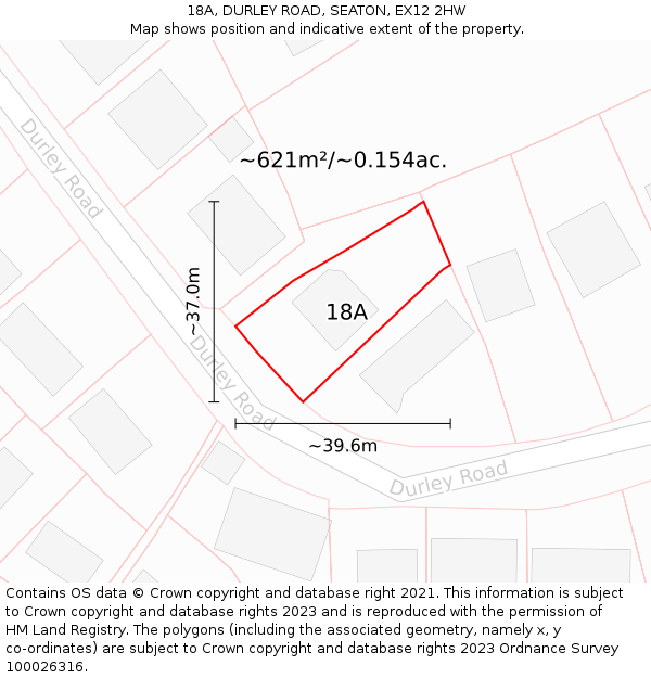 18A, DURLEY ROAD, SEATON, EX12 2HW: Plot and title map