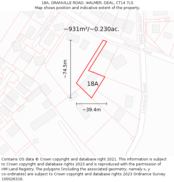 18A, GRANVILLE ROAD, WALMER, DEAL, CT14 7LS: Plot and title map