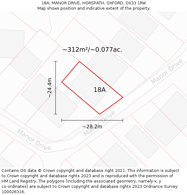 18A, MANOR DRIVE, HORSPATH, OXFORD, OX33 1RW: Plot and title map