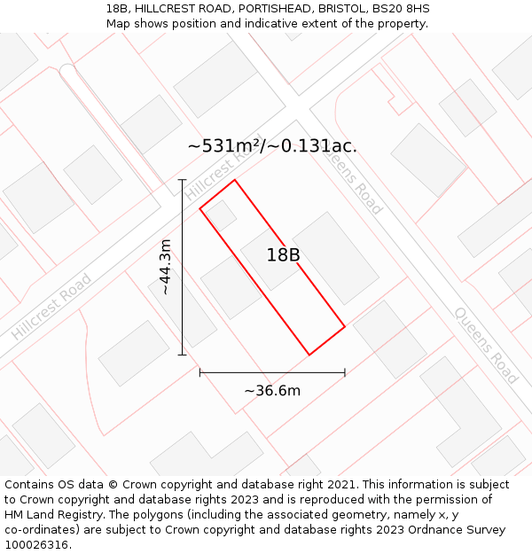 18B, HILLCREST ROAD, PORTISHEAD, BRISTOL, BS20 8HS: Plot and title map