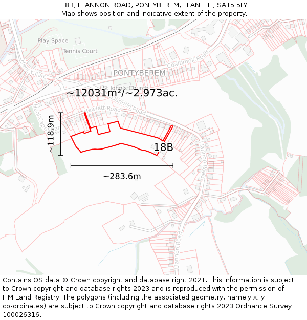 18B, LLANNON ROAD, PONTYBEREM, LLANELLI, SA15 5LY: Plot and title map