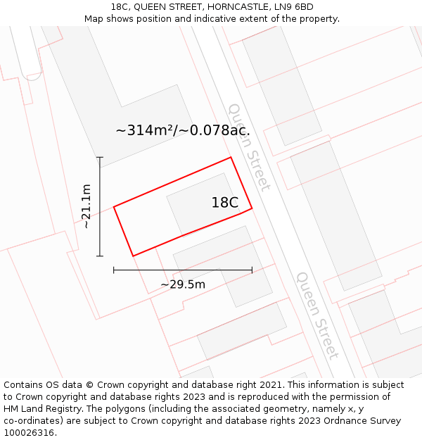 18C, QUEEN STREET, HORNCASTLE, LN9 6BD: Plot and title map