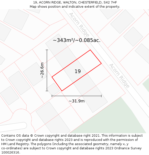 19, ACORN RIDGE, WALTON, CHESTERFIELD, S42 7HF: Plot and title map