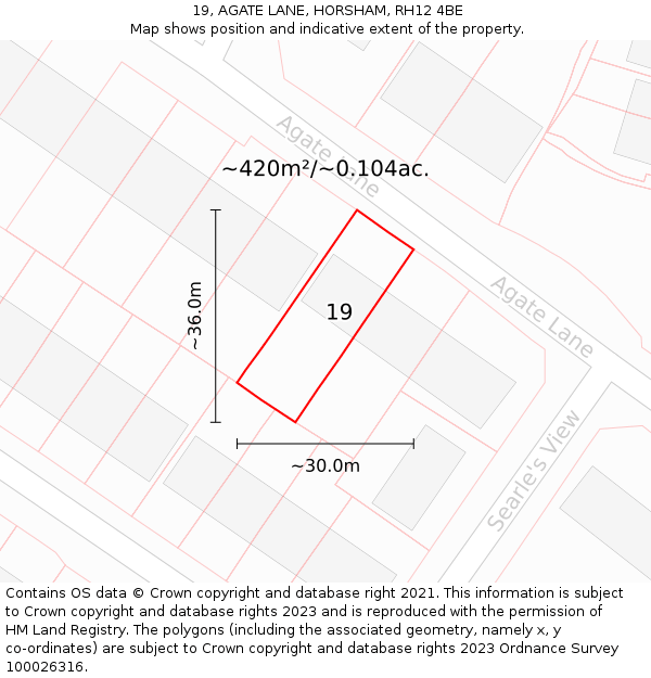 19, AGATE LANE, HORSHAM, RH12 4BE: Plot and title map