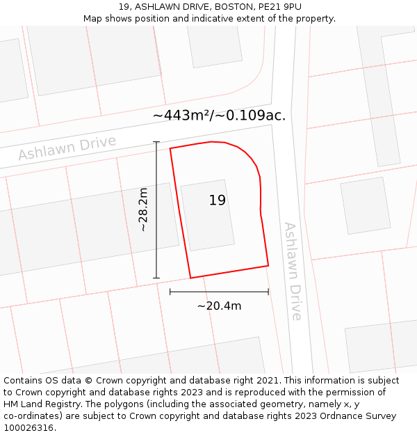 19, ASHLAWN DRIVE, BOSTON, PE21 9PU: Plot and title map