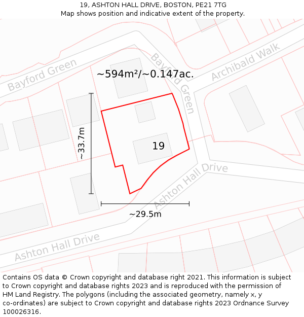 19, ASHTON HALL DRIVE, BOSTON, PE21 7TG: Plot and title map