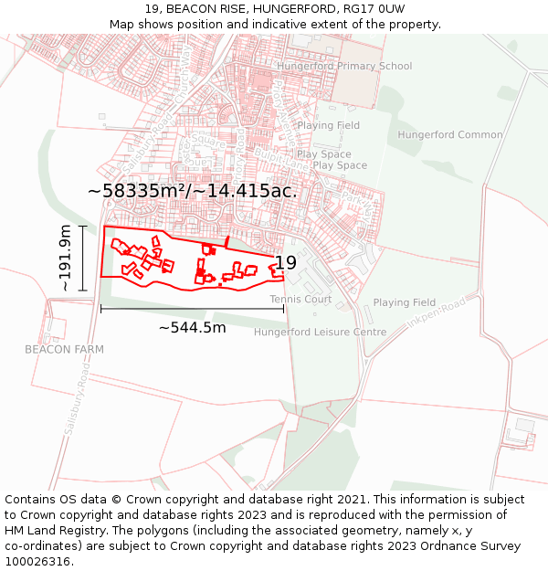19, BEACON RISE, HUNGERFORD, RG17 0UW: Plot and title map