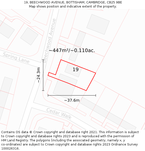 19, BEECHWOOD AVENUE, BOTTISHAM, CAMBRIDGE, CB25 9BE: Plot and title map