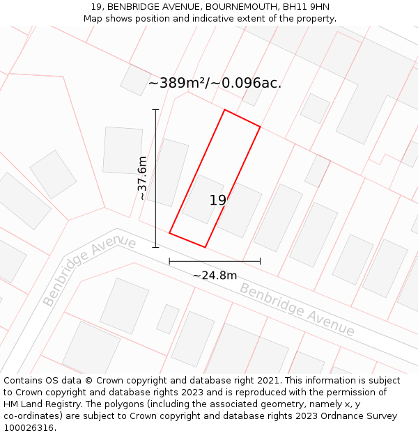 19, BENBRIDGE AVENUE, BOURNEMOUTH, BH11 9HN: Plot and title map