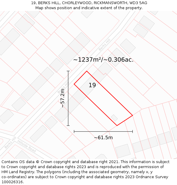 19, BERKS HILL, CHORLEYWOOD, RICKMANSWORTH, WD3 5AG: Plot and title map