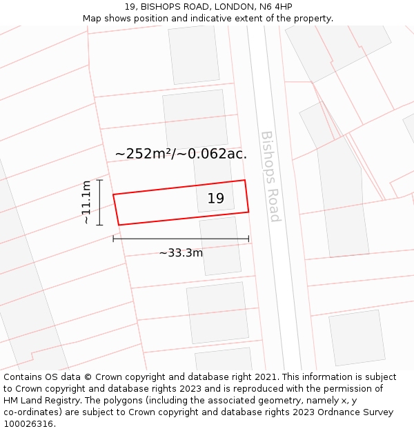 19, BISHOPS ROAD, LONDON, N6 4HP: Plot and title map