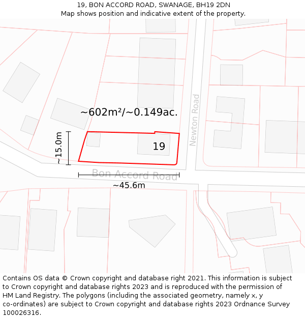 19, BON ACCORD ROAD, SWANAGE, BH19 2DN: Plot and title map