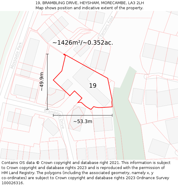 19, BRAMBLING DRIVE, HEYSHAM, MORECAMBE, LA3 2LH: Plot and title map