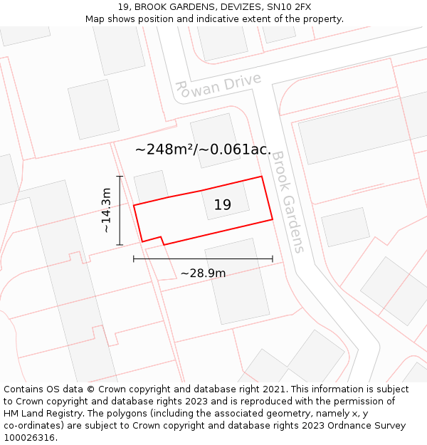 19, BROOK GARDENS, DEVIZES, SN10 2FX: Plot and title map