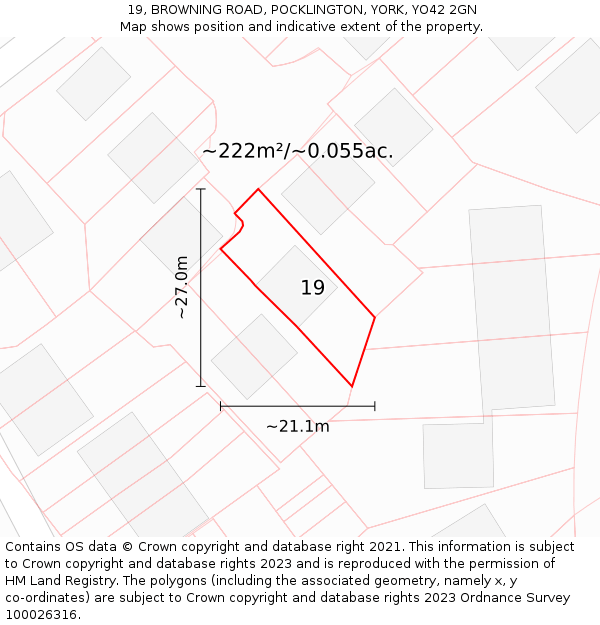 19, BROWNING ROAD, POCKLINGTON, YORK, YO42 2GN: Plot and title map