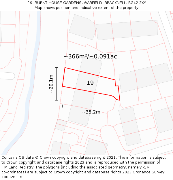 19, BURNT HOUSE GARDENS, WARFIELD, BRACKNELL, RG42 3XY: Plot and title map