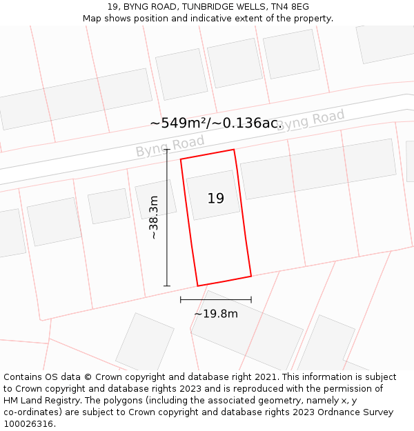 19, BYNG ROAD, TUNBRIDGE WELLS, TN4 8EG: Plot and title map