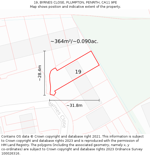 19, BYRNES CLOSE, PLUMPTON, PENRITH, CA11 9PE: Plot and title map