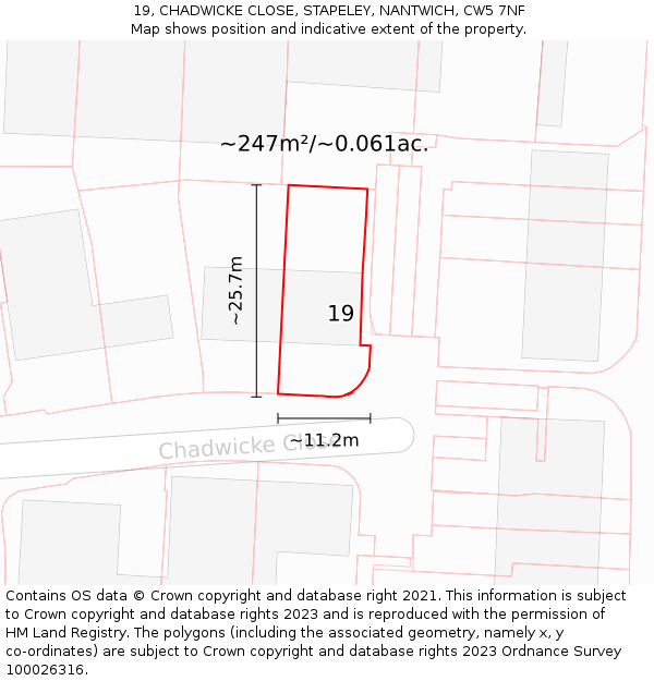 19, CHADWICKE CLOSE, STAPELEY, NANTWICH, CW5 7NF: Plot and title map