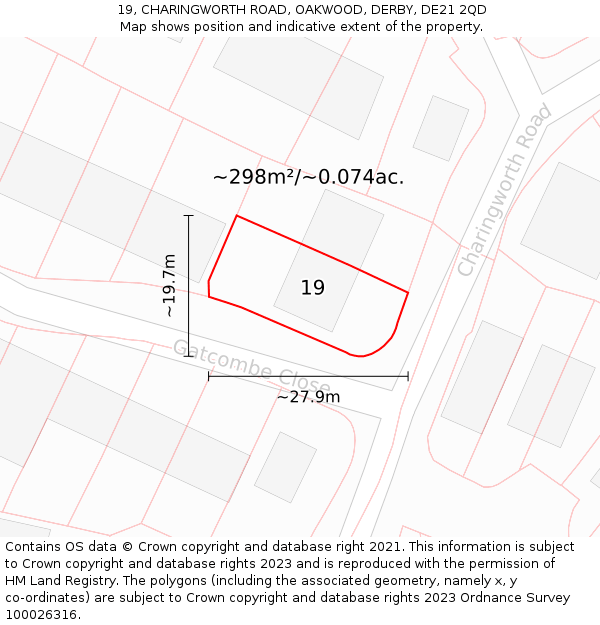 19, CHARINGWORTH ROAD, OAKWOOD, DERBY, DE21 2QD: Plot and title map