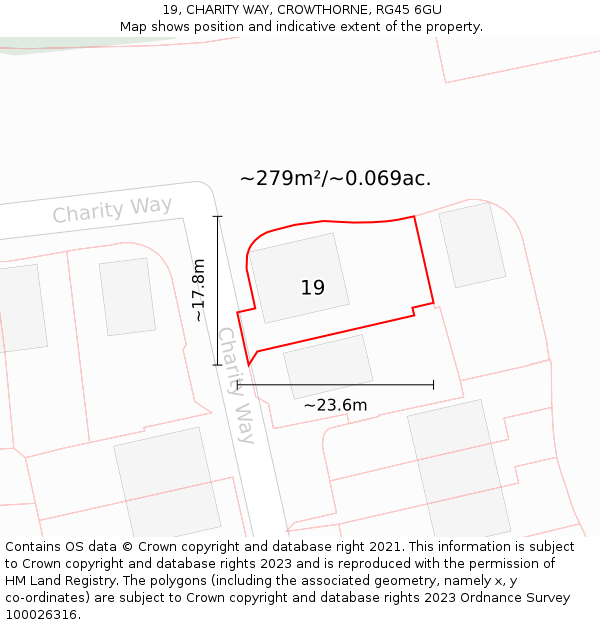 19, CHARITY WAY, CROWTHORNE, RG45 6GU: Plot and title map