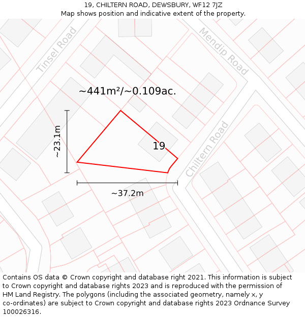 19, CHILTERN ROAD, DEWSBURY, WF12 7JZ: Plot and title map