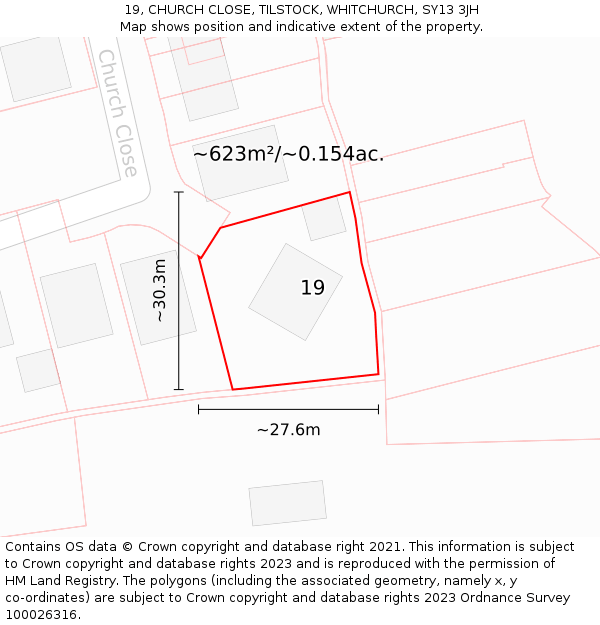 19, CHURCH CLOSE, TILSTOCK, WHITCHURCH, SY13 3JH: Plot and title map