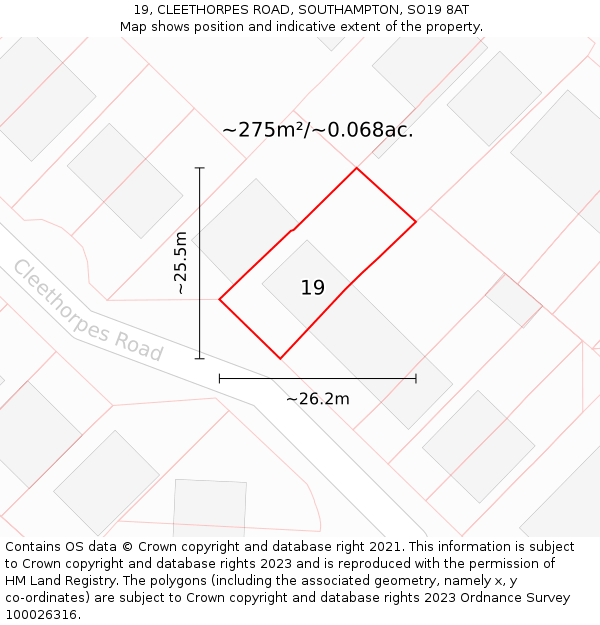 19, CLEETHORPES ROAD, SOUTHAMPTON, SO19 8AT: Plot and title map