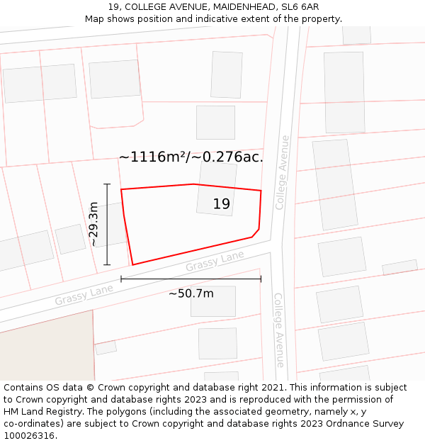 19, COLLEGE AVENUE, MAIDENHEAD, SL6 6AR: Plot and title map