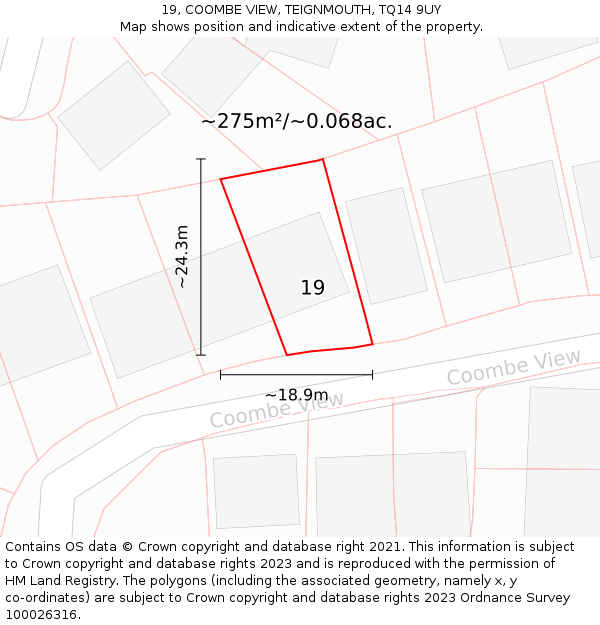 19, COOMBE VIEW, TEIGNMOUTH, TQ14 9UY: Plot and title map