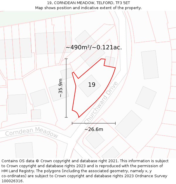 19, CORNDEAN MEADOW, TELFORD, TF3 5ET: Plot and title map