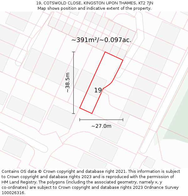 19, COTSWOLD CLOSE, KINGSTON UPON THAMES, KT2 7JN: Plot and title map