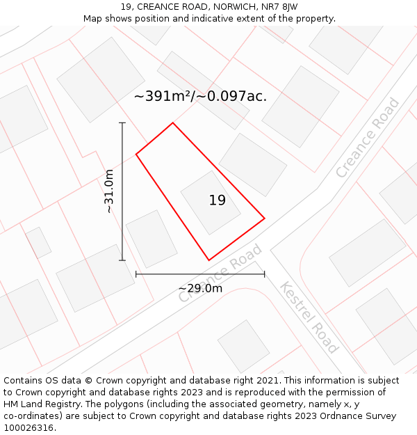 19, CREANCE ROAD, NORWICH, NR7 8JW: Plot and title map