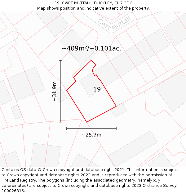 19, CWRT NUTTALL, BUCKLEY, CH7 3DG: Plot and title map