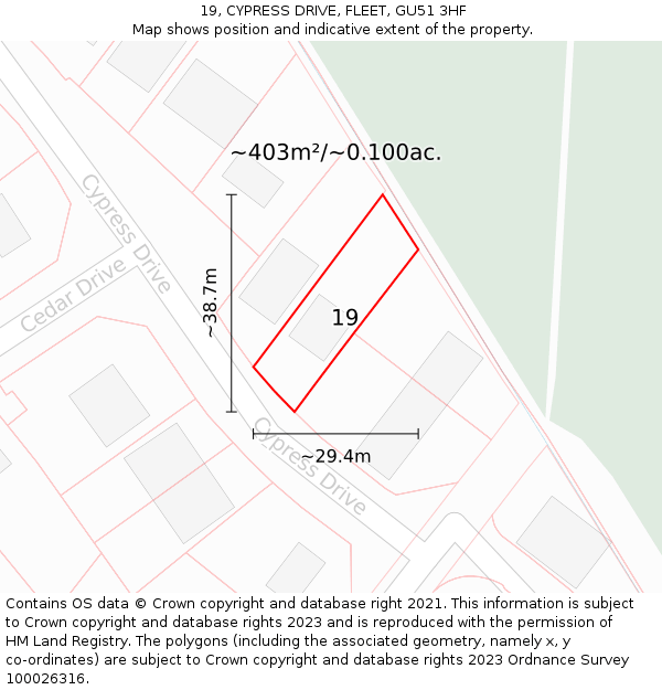 19, CYPRESS DRIVE, FLEET, GU51 3HF: Plot and title map