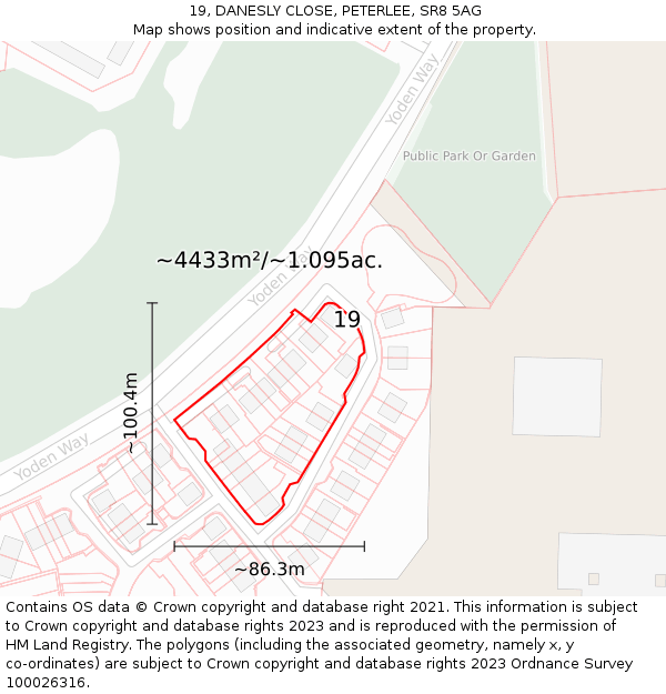 19, DANESLY CLOSE, PETERLEE, SR8 5AG: Plot and title map