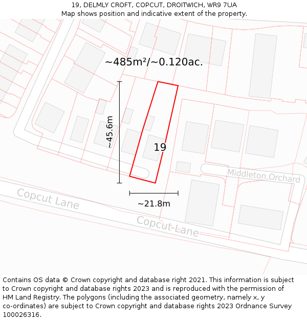 19, DELMLY CROFT, COPCUT, DROITWICH, WR9 7UA: Plot and title map