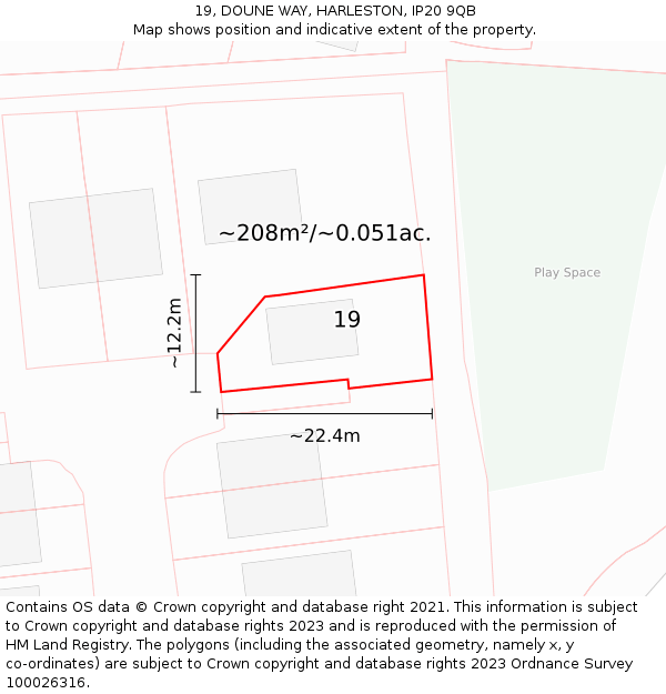 19, DOUNE WAY, HARLESTON, IP20 9QB: Plot and title map