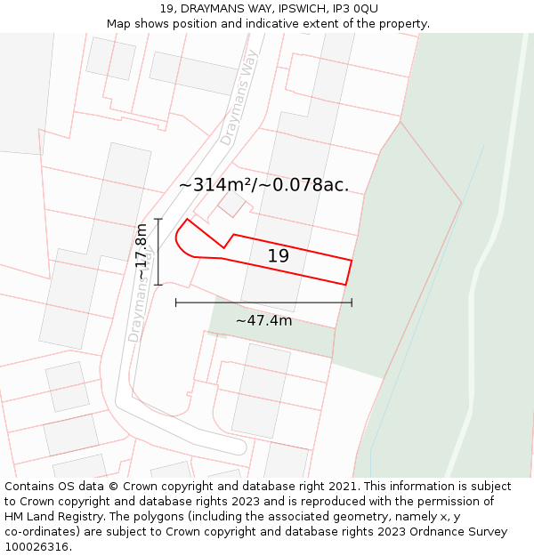 19, DRAYMANS WAY, IPSWICH, IP3 0QU: Plot and title map