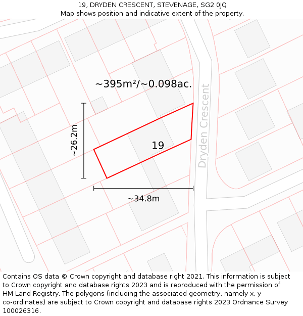 19, DRYDEN CRESCENT, STEVENAGE, SG2 0JQ: Plot and title map