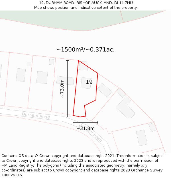 19, DURHAM ROAD, BISHOP AUCKLAND, DL14 7HU: Plot and title map