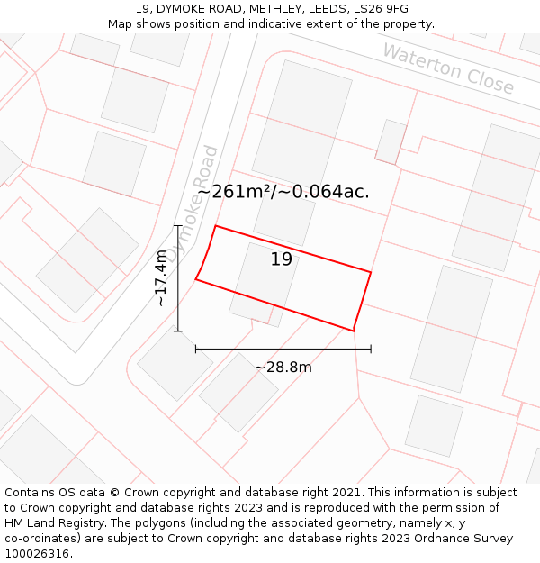 19, DYMOKE ROAD, METHLEY, LEEDS, LS26 9FG: Plot and title map